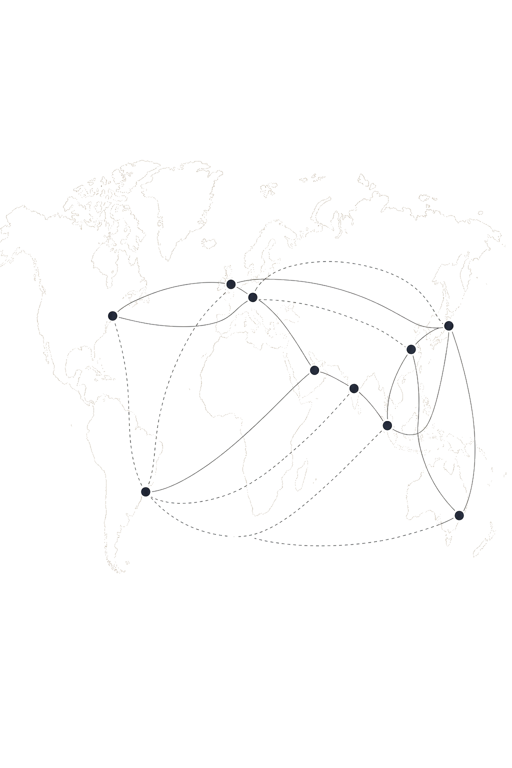Global financial network: connected nodes showing macro capital and trade flows
